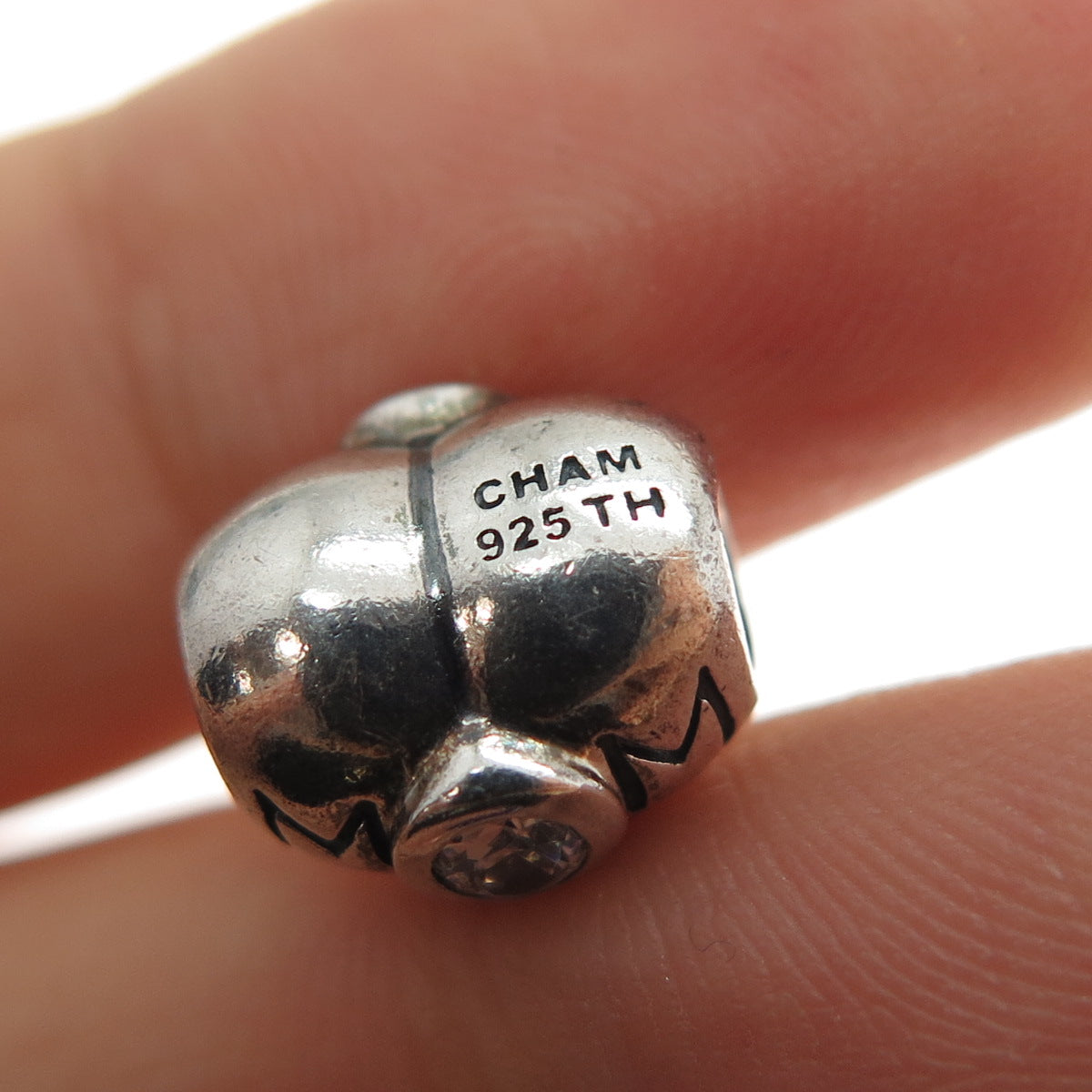CHAMILIA 925 Sterling Silver Round-Cut C Z Mom Heart Slide Bead Charm