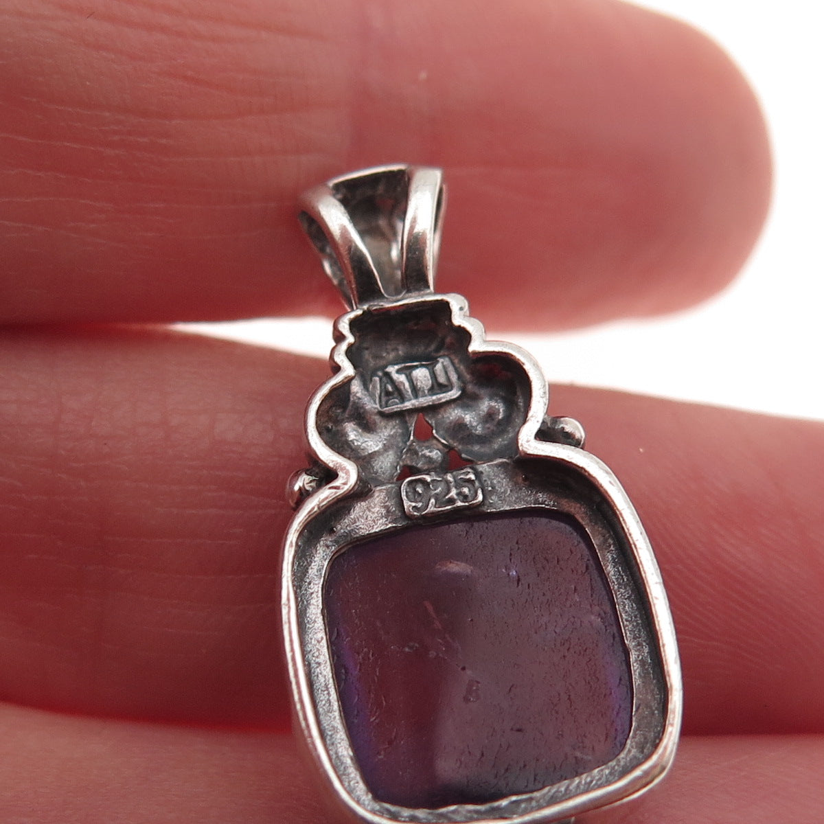 ATI Annika Witt 925 Sterling Silver Vintage Real Amethyst Oxidized Charm Pendant
