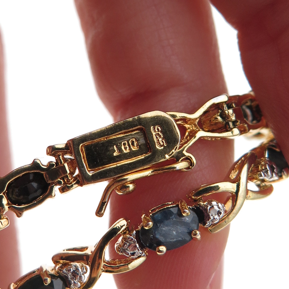 Dee Berkle 925 Sterling Gold Plated Real Diamond Accent & Sapphire Bracelet 7"