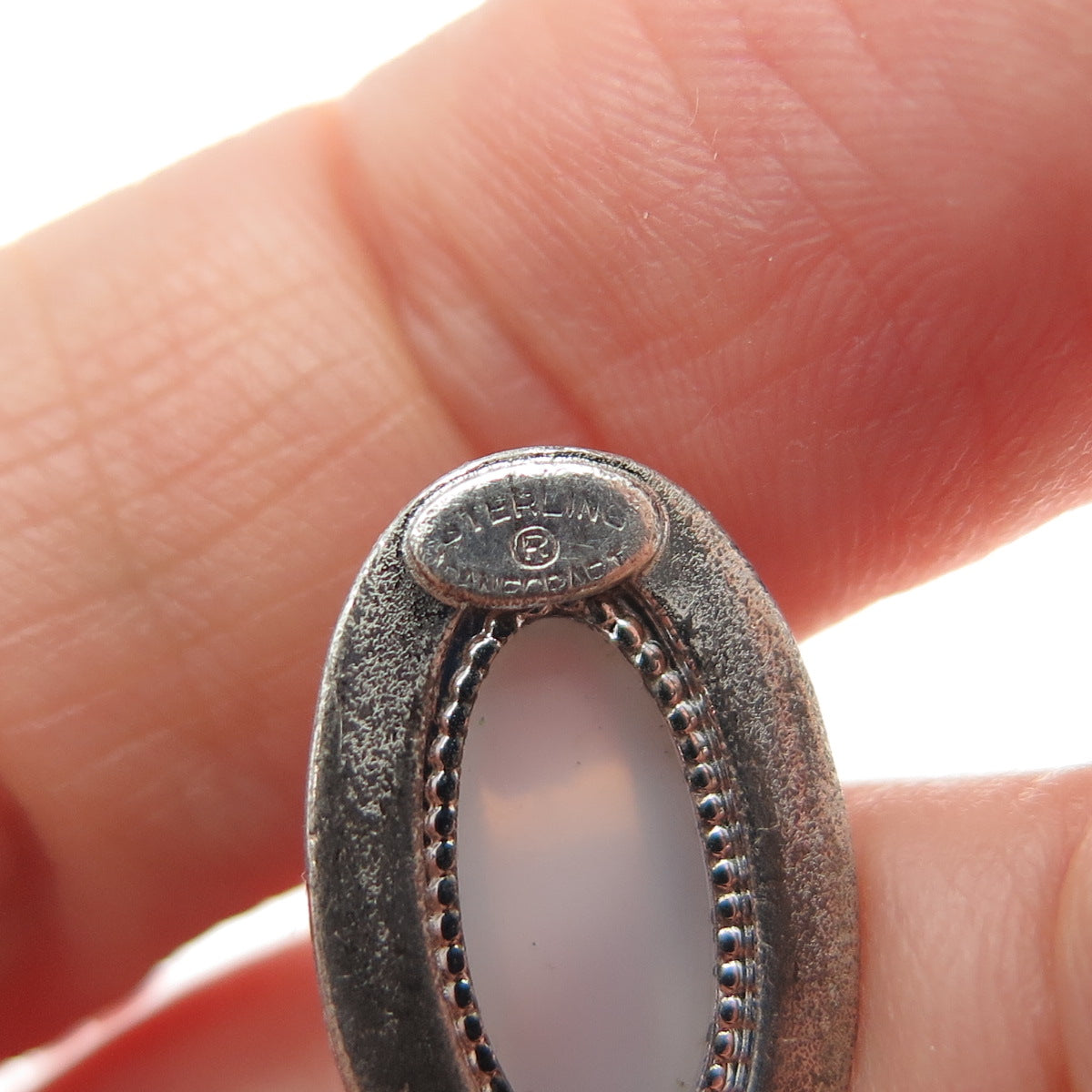 DANECRAFT Sterling Silver Antique Art Deco Optic Fiber Cat's Eye Cross Pendant