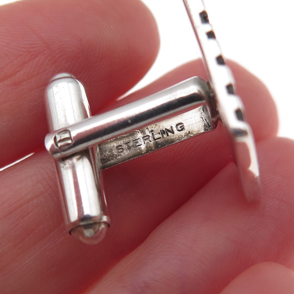 925 Sterling Silver Vintage Modernist Zebra Pattern Oxidized Cufflinks