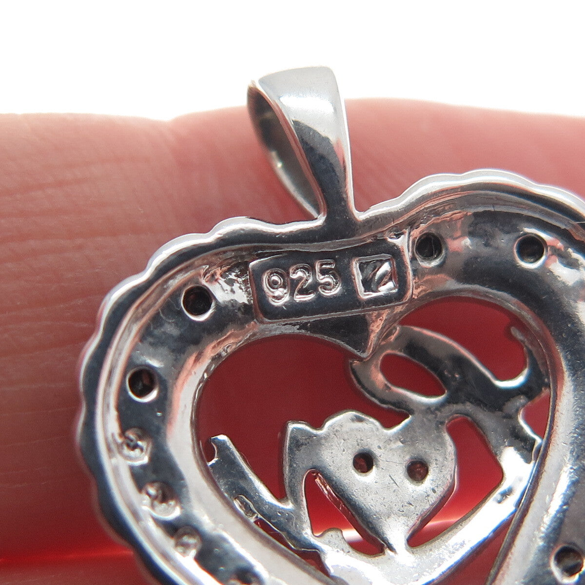 925 Sterling Silver Real White & Black Diamond "Love" Heart Pendant