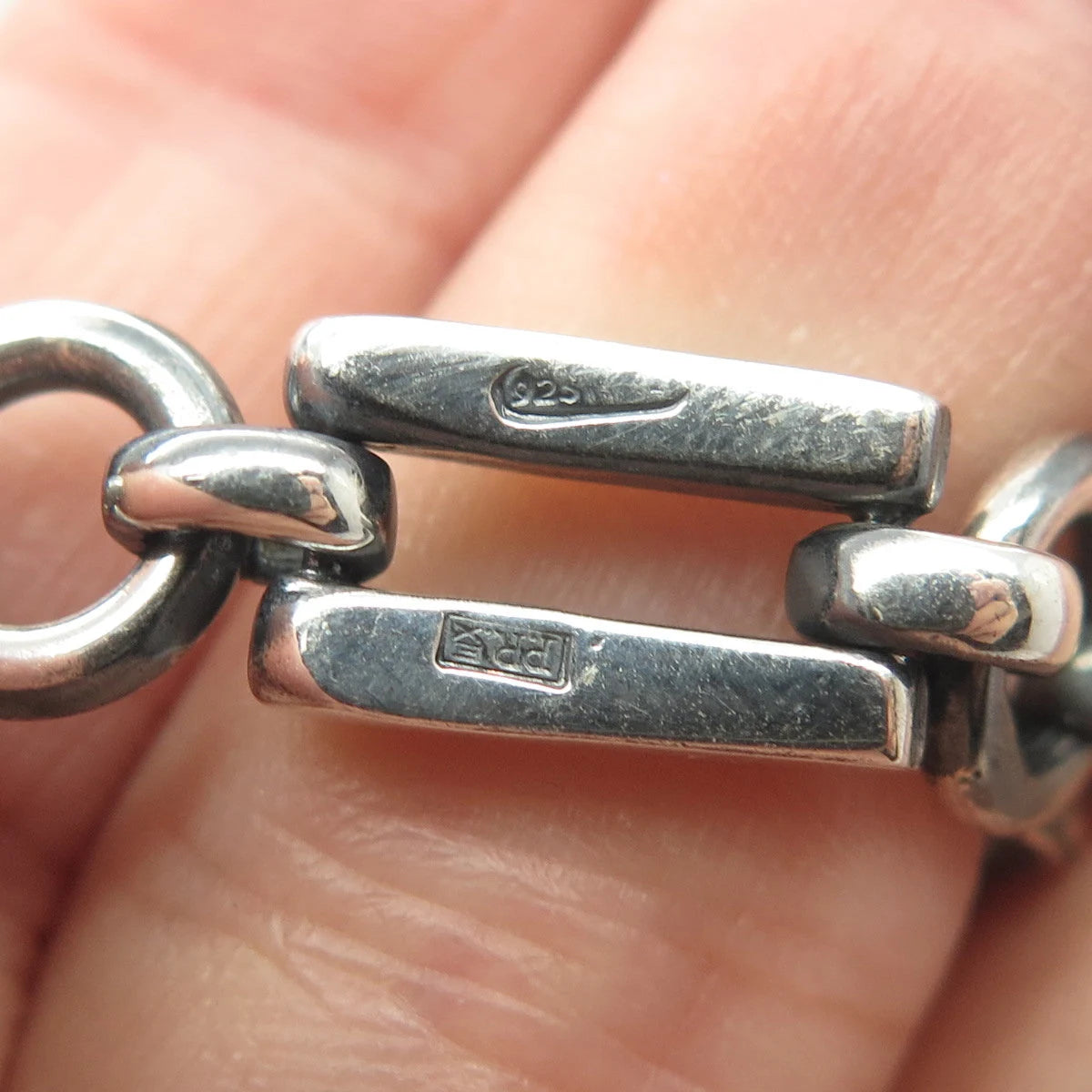 925 Sterling Silver Vintage P.R. EX Bar Link Bracelet 6.75"