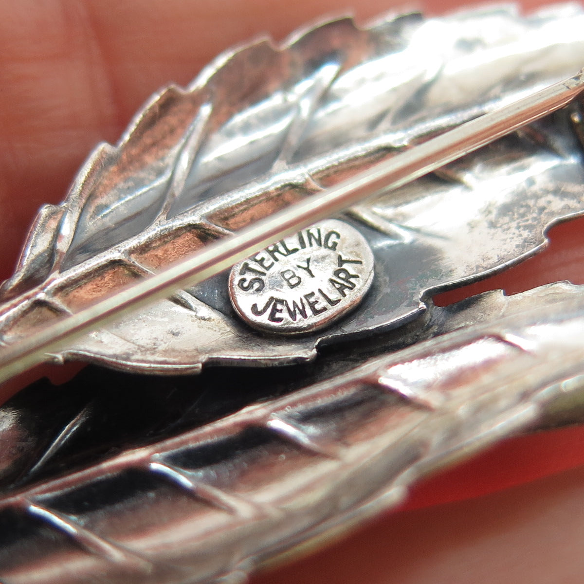 JEWELART 925 Sterling Silver Antique Art Deco Floral Leaf Oxidized Pin Brooch