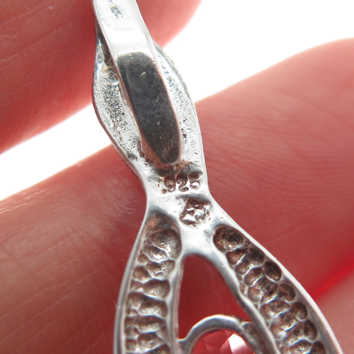 925 Sterling Silver Vintage Real Amethyst Twisted Wishbone Mini Charm Pendant