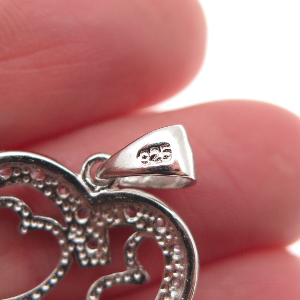 925 Sterling Silver Round-Cut C Z Multi-Heart Charm Pendant
