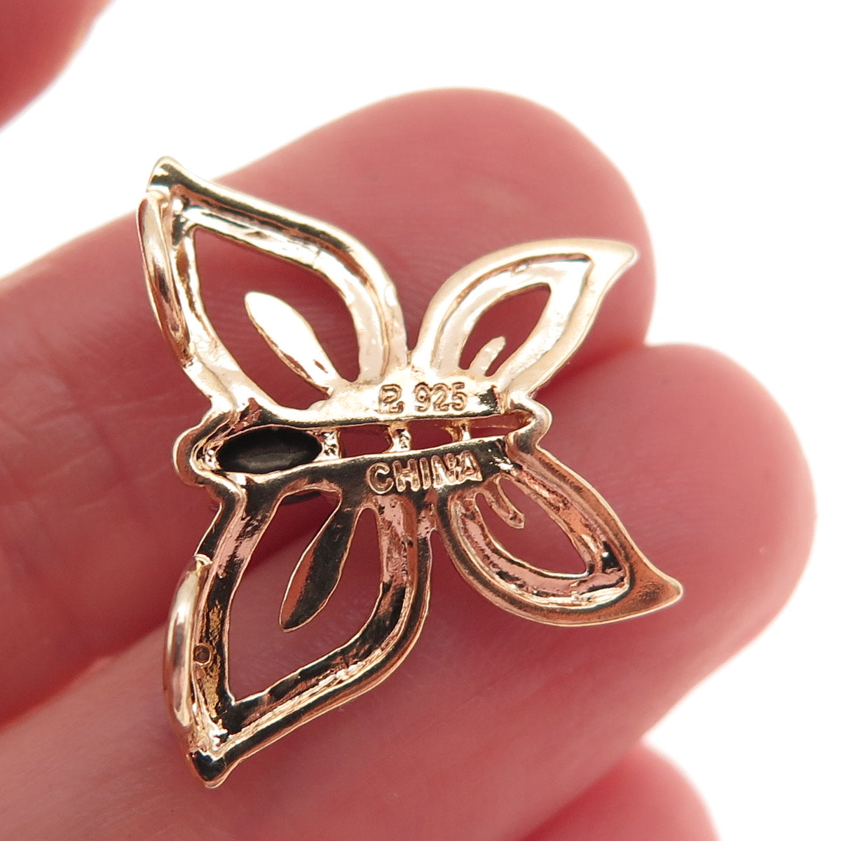 Ross Simons 925 Sterling Gold Plated Real Sapphire Butterfly Mini Slide Pendant