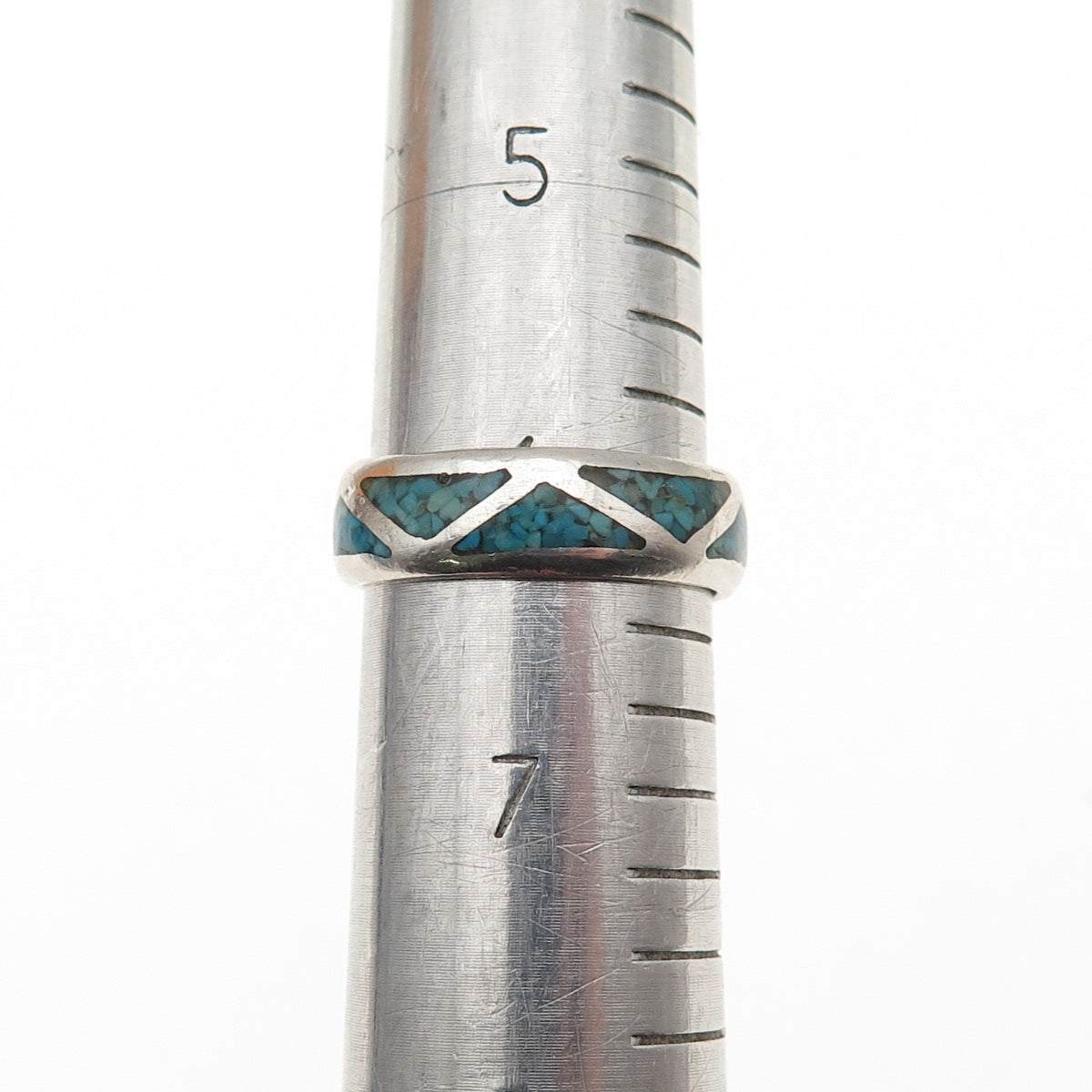 Old Pawn 925 Sterling Silver Vintage Turquoise Inlay Tribal Band Ring Size 6.25