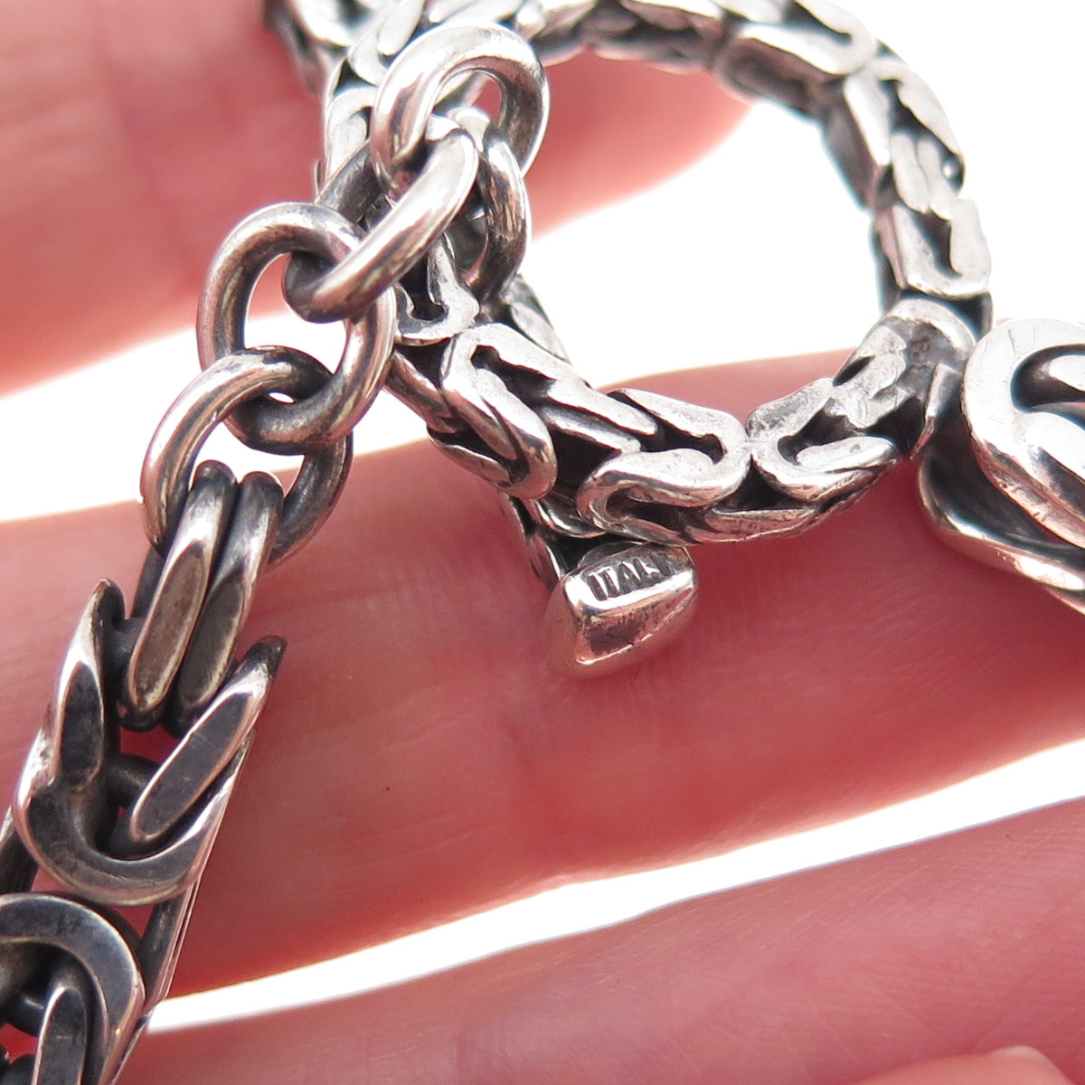 925 Sterling Silver Vintage Italy Byzantine Link Bracelet 6.75"