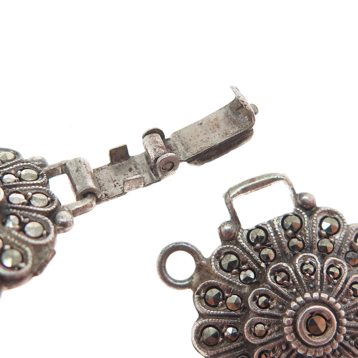 KD Kimler & Daniel Sterling Silver Antique Real Marcasite Flower Bracelet 6.75"