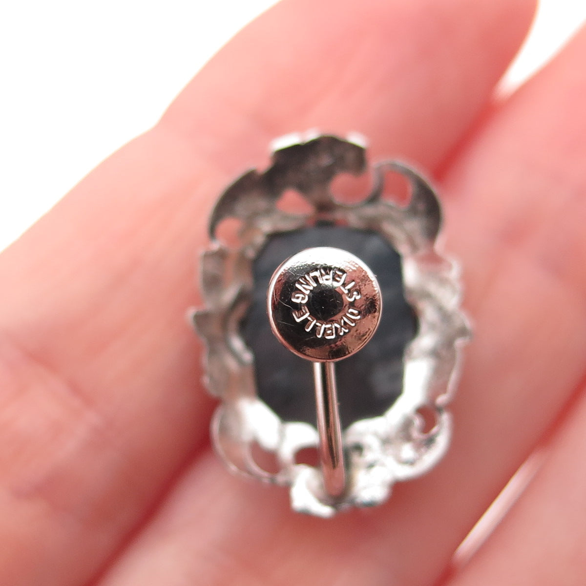 Dixelle 925 Sterling Silver Vintage Real Hematite Floral Screw Back Earrings