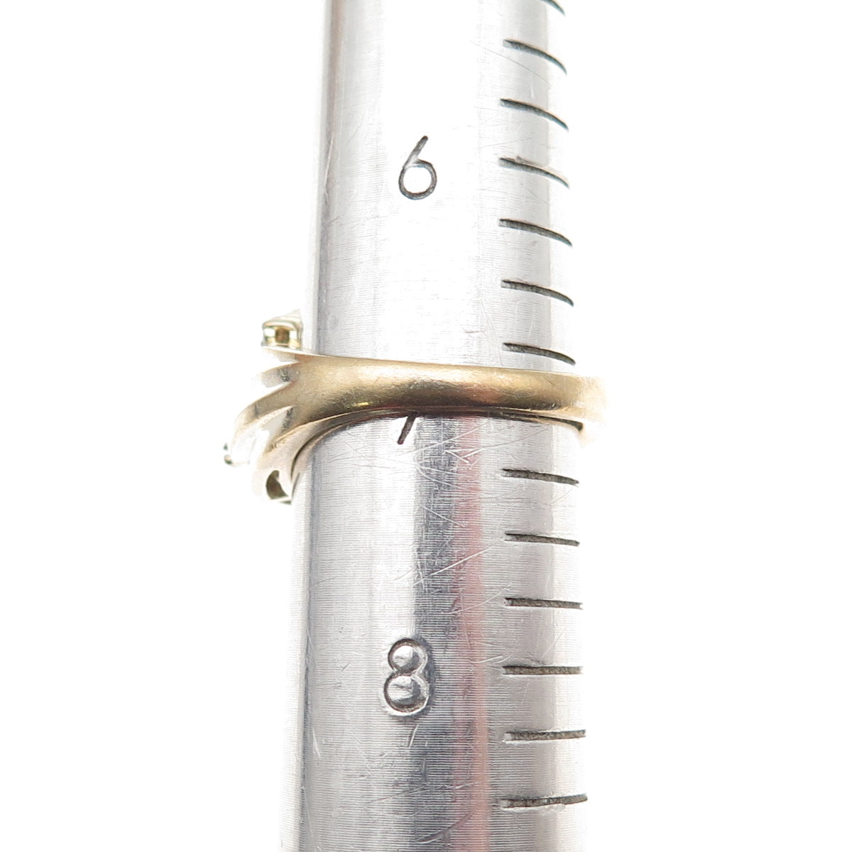 Sun 925 Sterling Silver Gold Plated Real Round & Emerald-Cut Diamond Ring Size 7