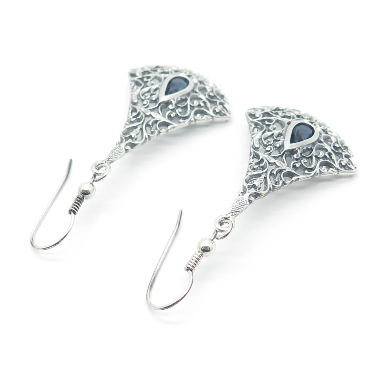 925 Sterling Silver Vintage C Z Ornate Earrings