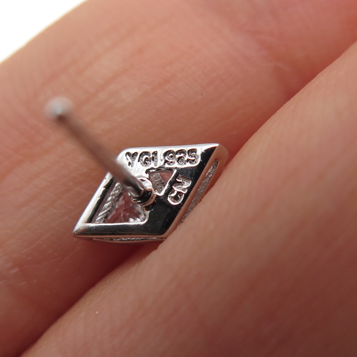 925 Sterling Silver Triangle-Cut C Z Stud Earrings