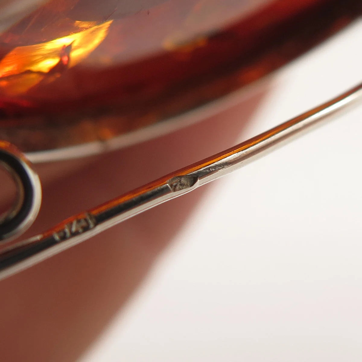 925 Sterling Silver Vintage Real Amber Pin Brooch