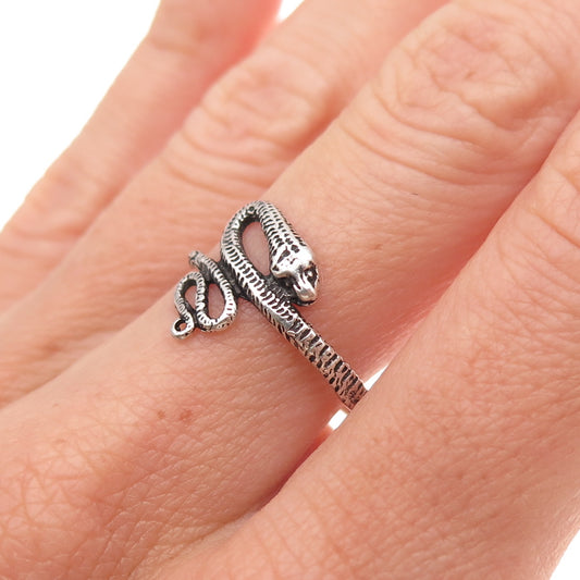 925 Sterling Silver Vintage Snake Oxidized Ring Size 8