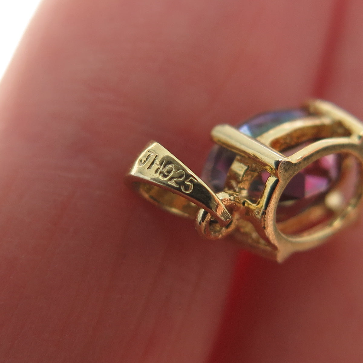 JH YOUNG Sterling Silver Gold Plated Real Mystic Quartz Minimalist Charm Pendant