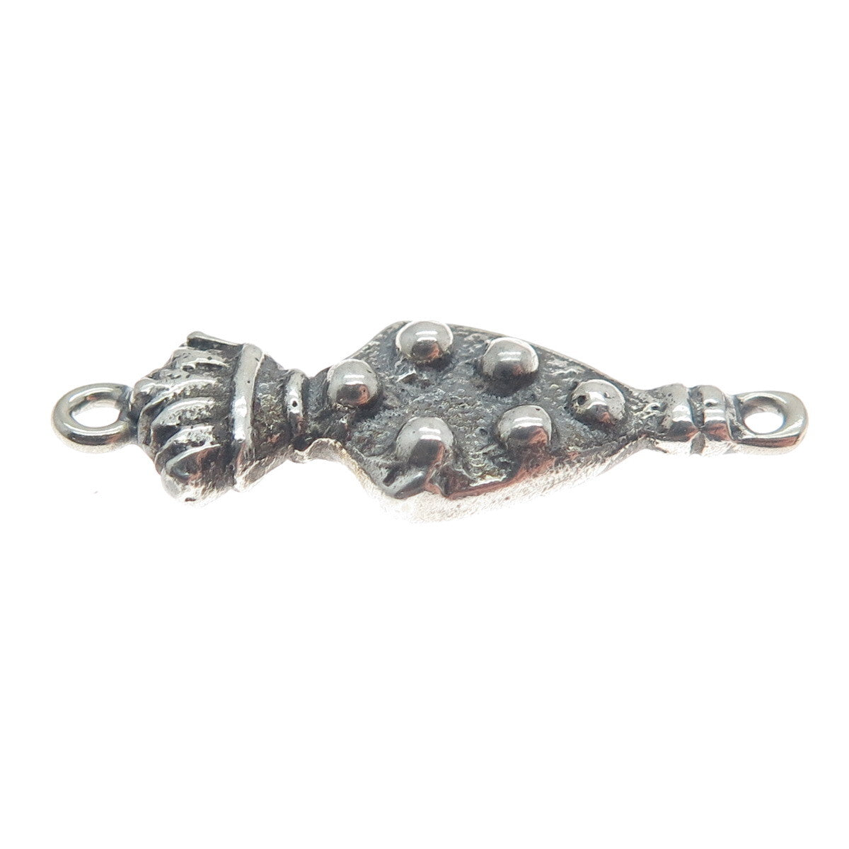 800 Silver Antique Roman Crown & Fleur de Lis Symbol Oxidized Charm Pendant