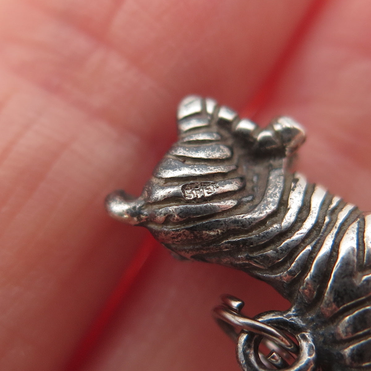 925 Sterling Silver Vintage Zebra Oxidized 3D Mini Charm Pendant