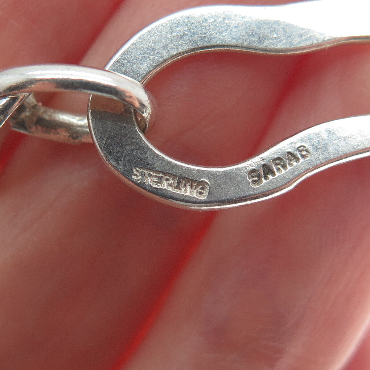 SARA B. 925 Sterling Silver Vintage Modernist Bean Link Bracelet 7.25"