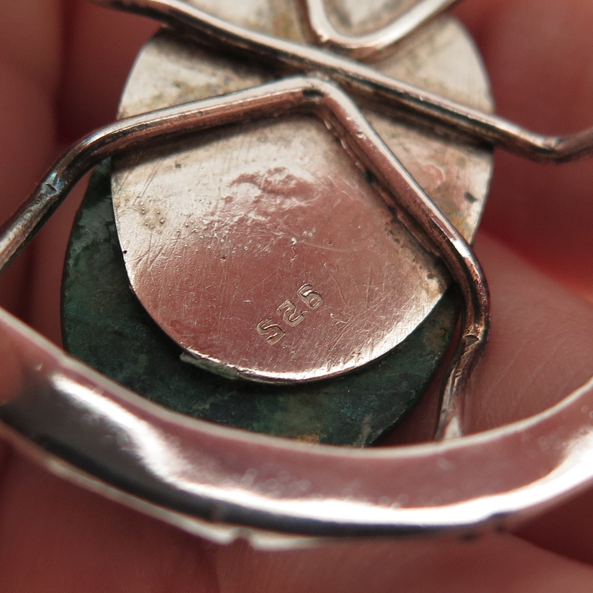 925 Sterling Silver Vintage Real Eilat Beetle Bamboo Oxidized Pendant