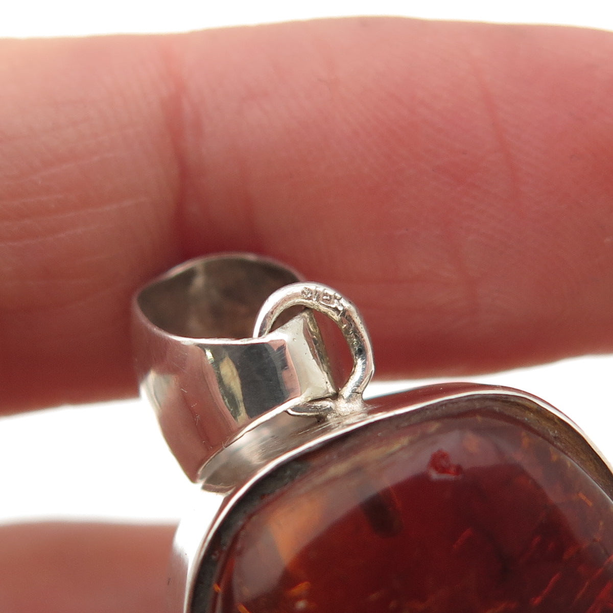 925 Sterling Silver Vintage Real Amber Modernist Charm Pendant
