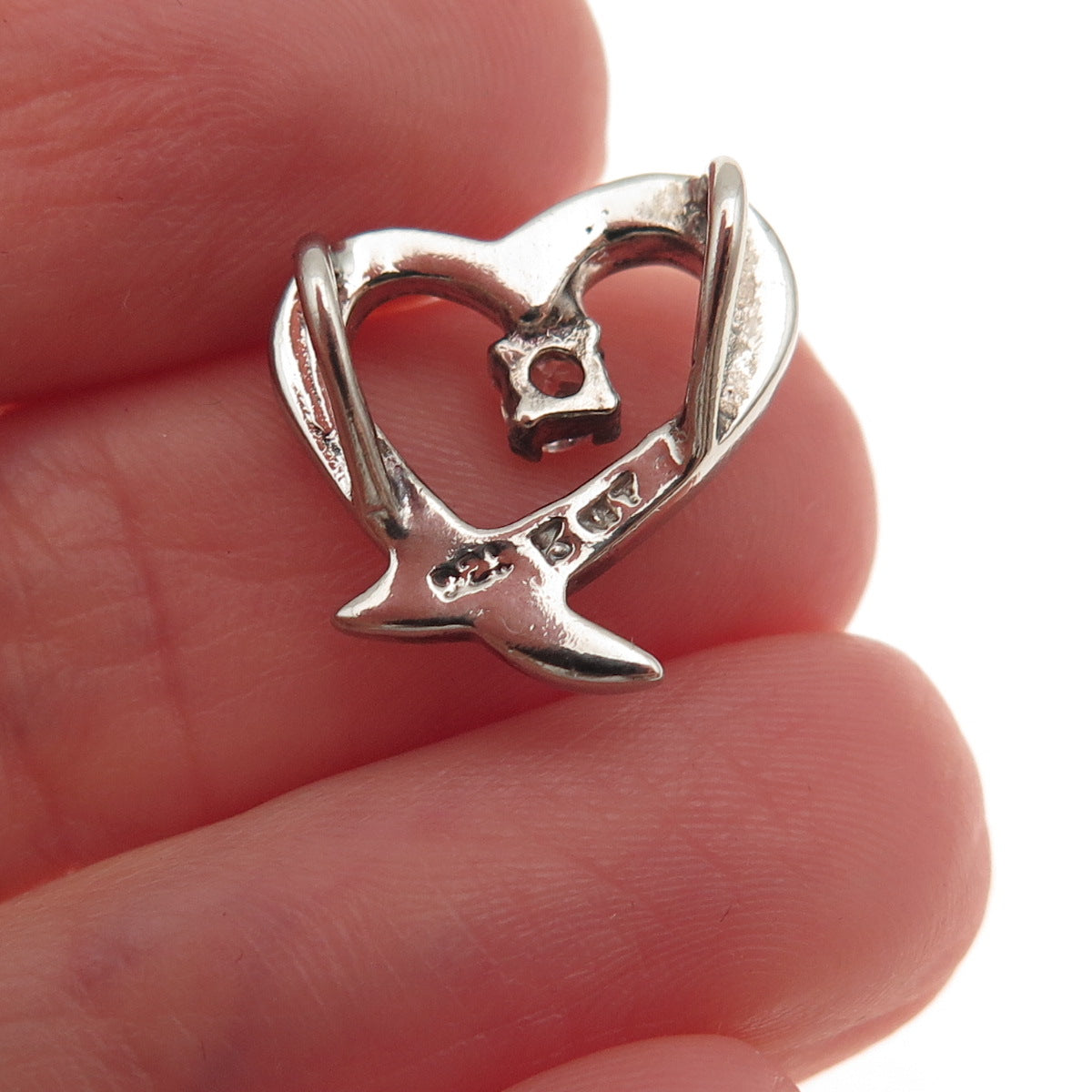 925 Sterling Silver Round-Cut C Z Heart Mini Slide Charm Pendant