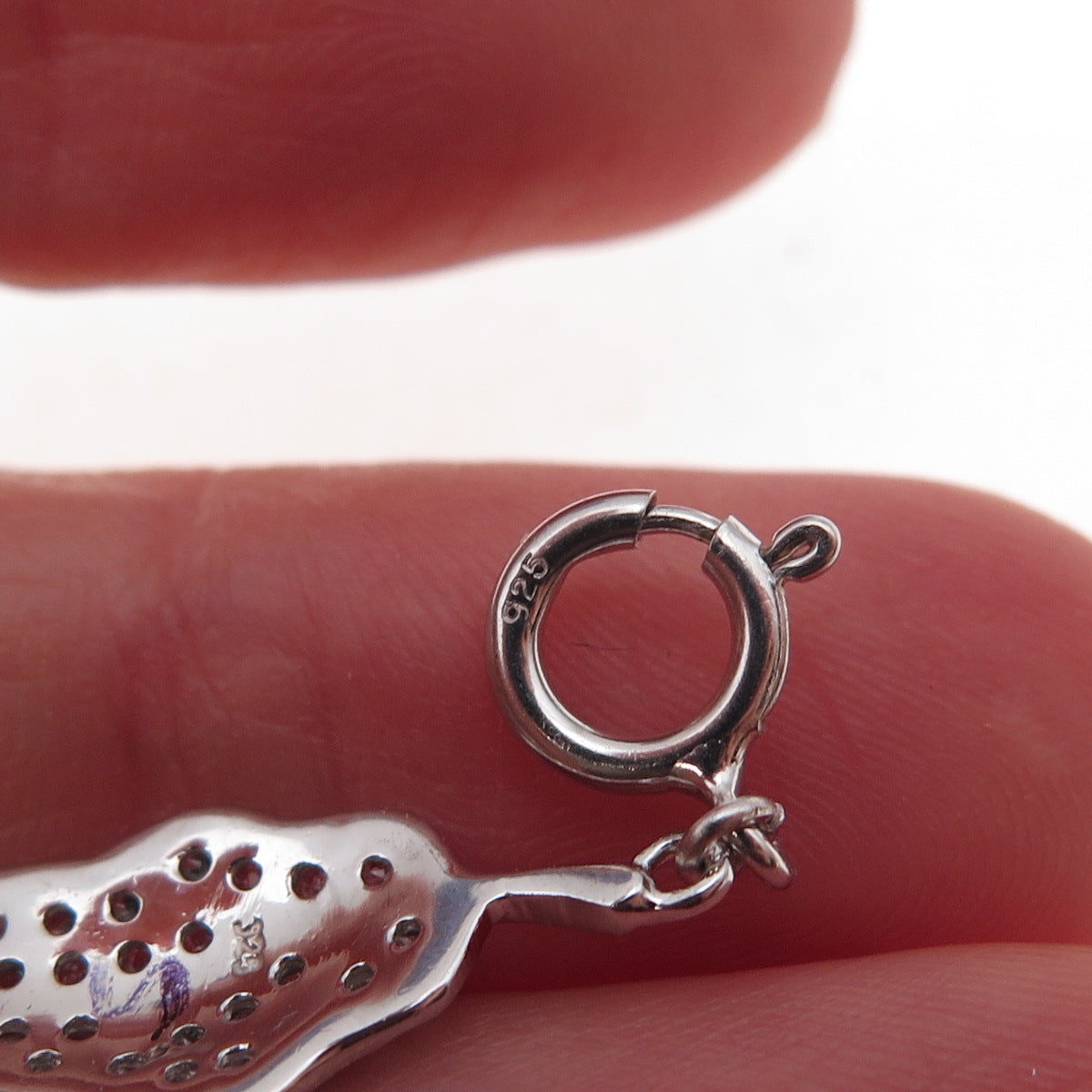 925 Sterling Silver Round-Cut C Z Floral Leaf Spring Ring Lock Charm Pendant