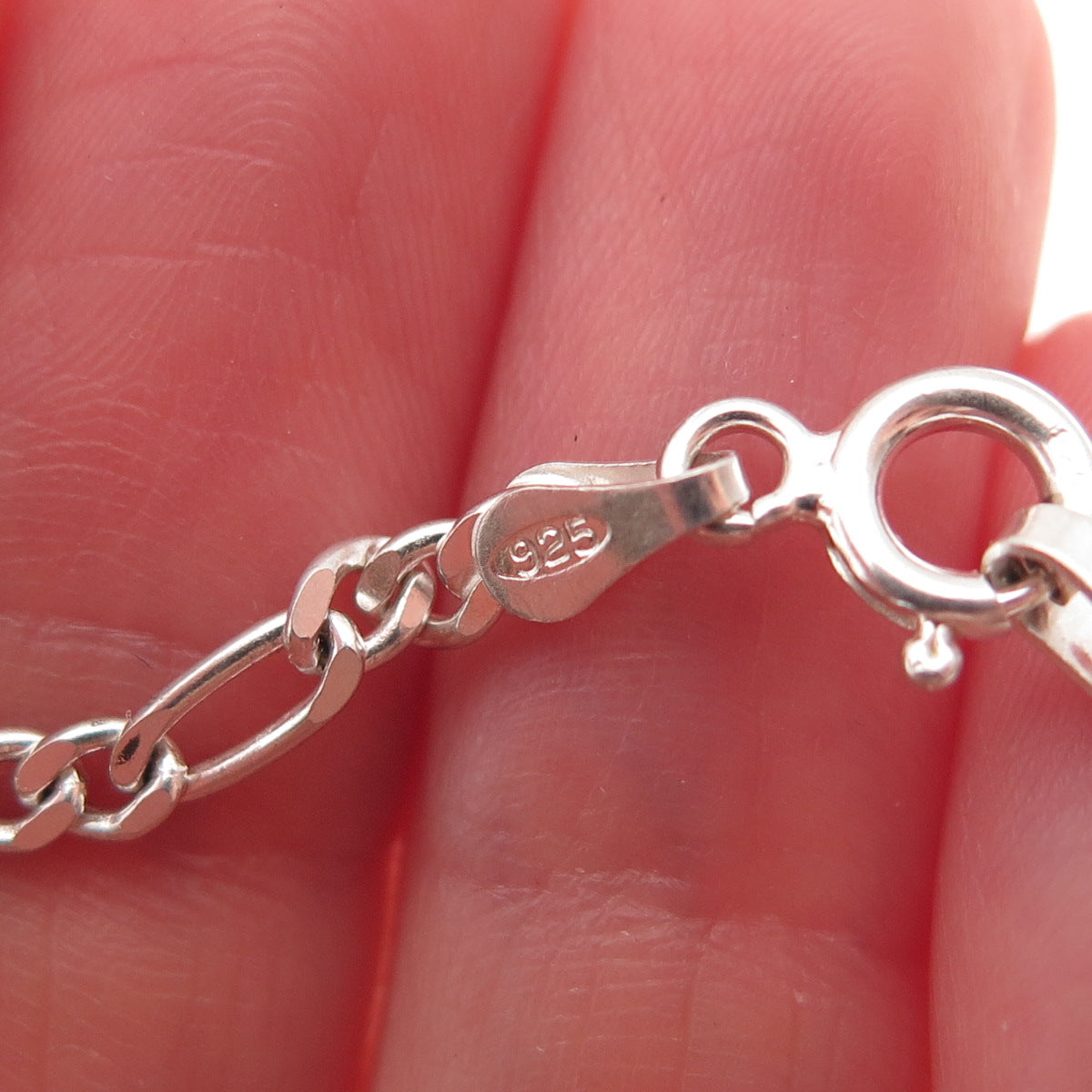 925 Sterling Silver Vintage Italy Figaro Link Bracelet 7"