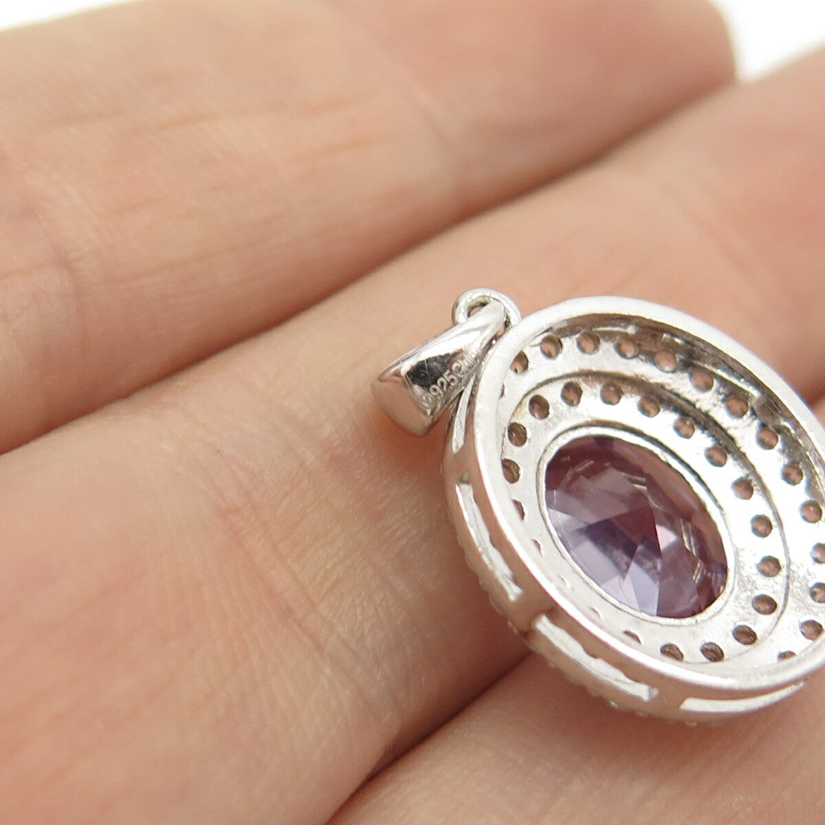 925 Sterling Silver Real White Topaz Gem & Lab-Created Alexandrite Pendant