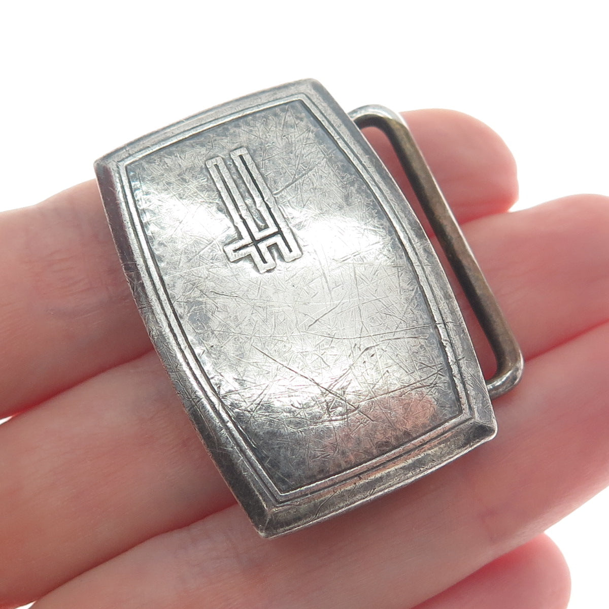 HICKOK 925 Sterling Silver Antique USA Letter "H" Initial Oxidized Belt Buckle