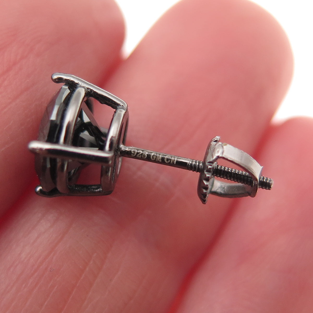 925 Sterling Silver Black Rhodium Round-Cut C Z Stud Earrings