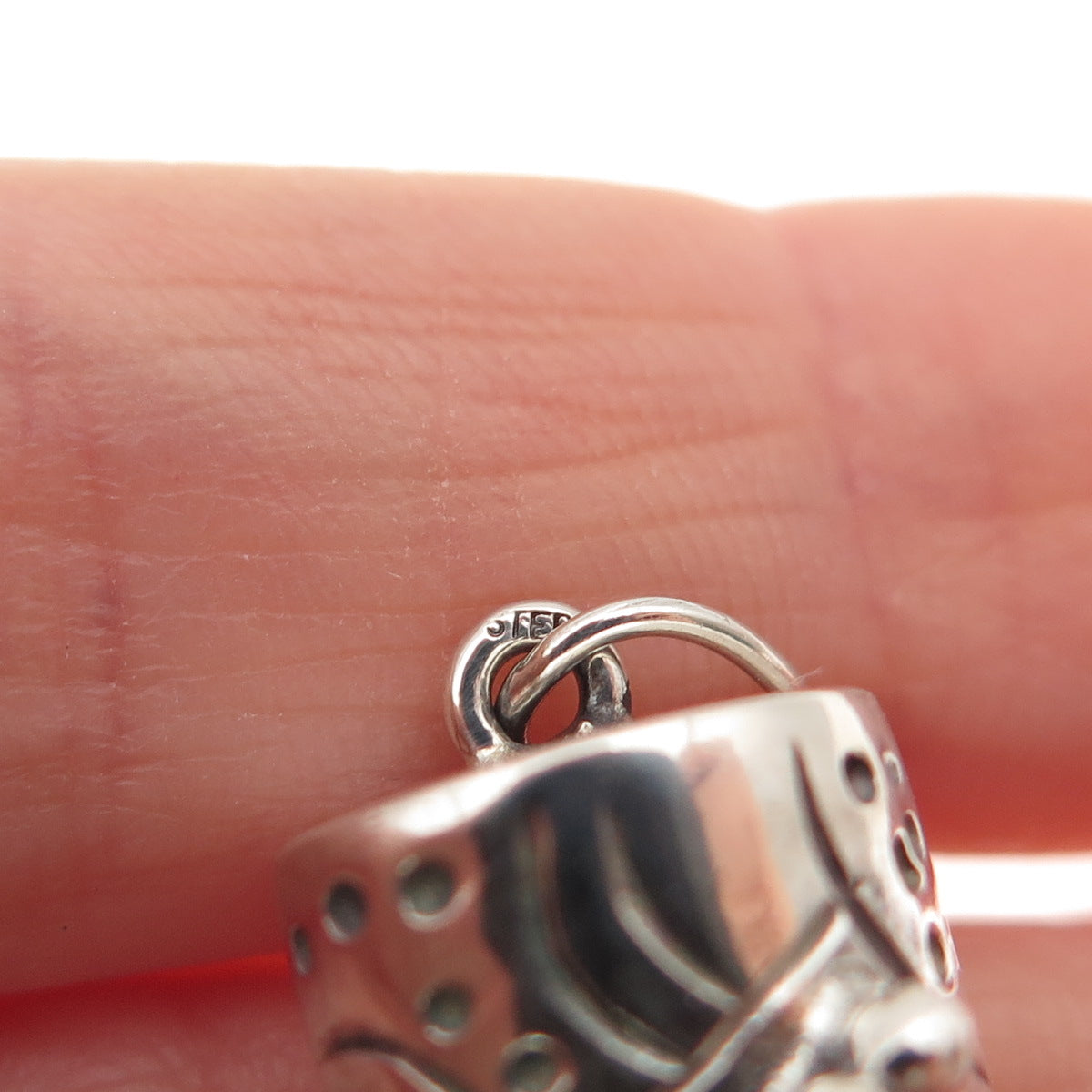 925 Sterling Silver Vintage Modernist Beaded 3D Mini Charm Pendant