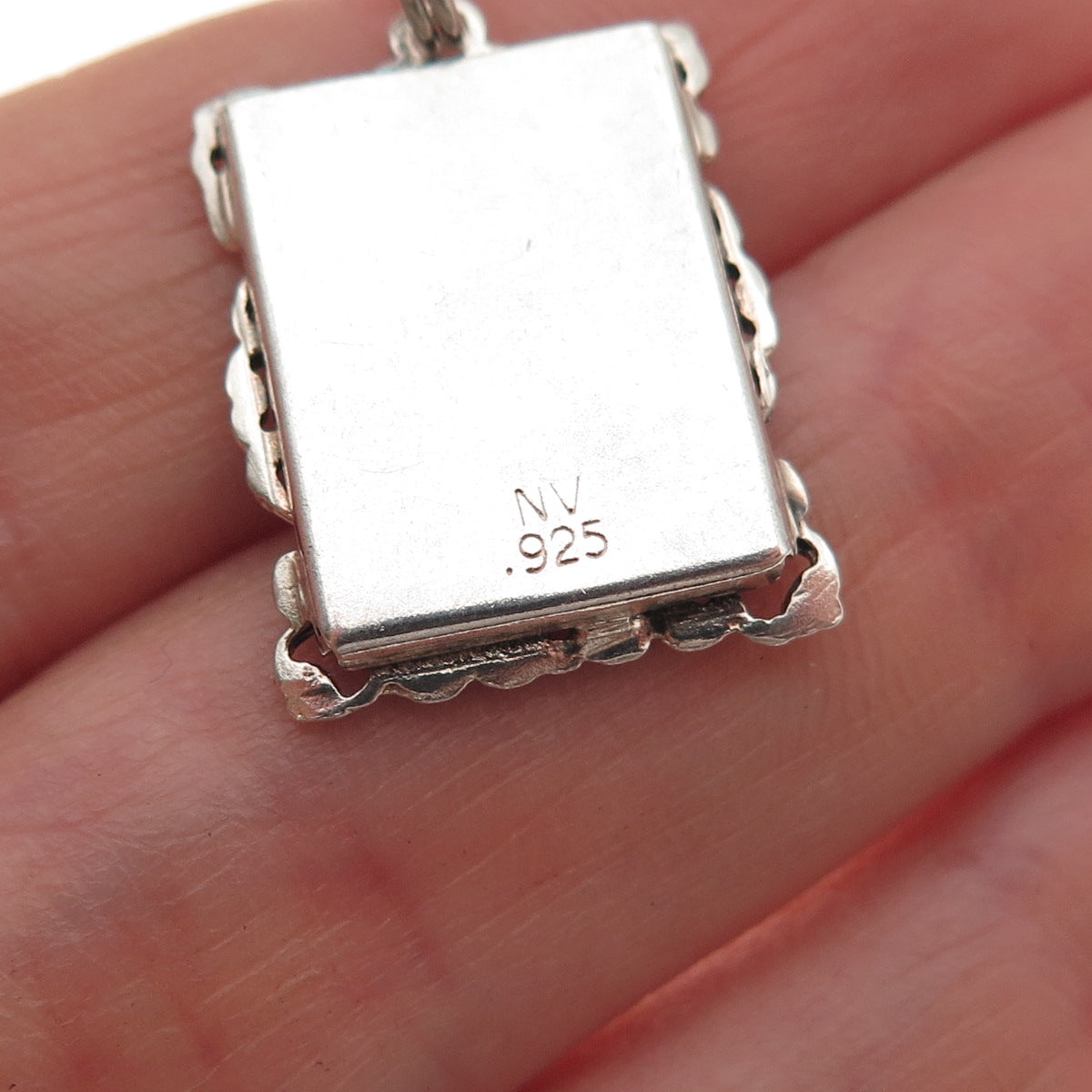 Nevada 925 Sterling Silver Vintage Picture Frame Oxidized Charm Pendant