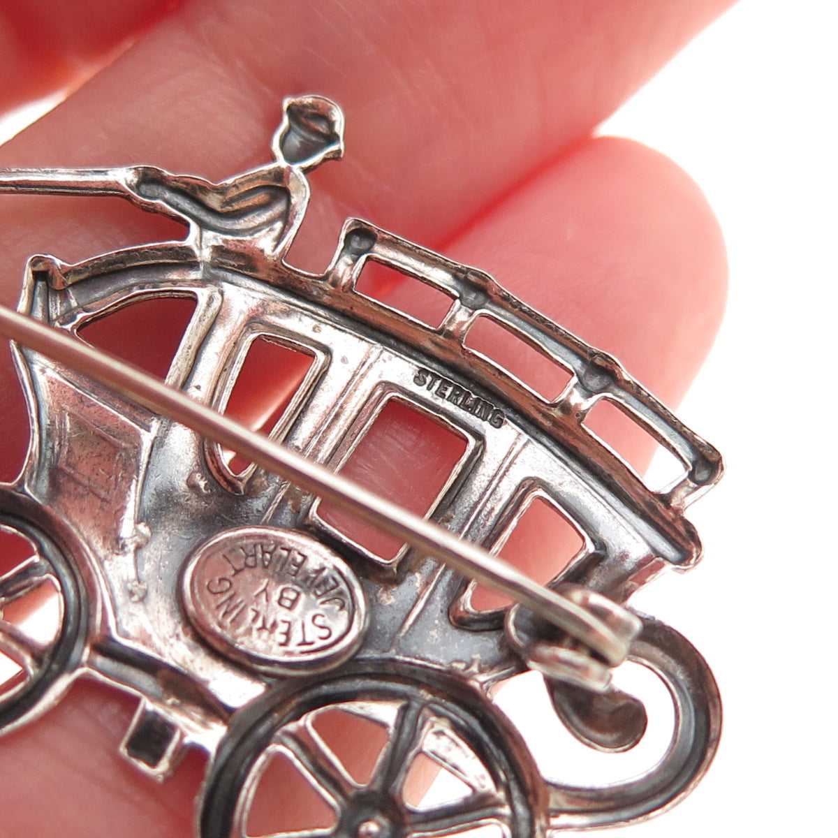JewelArt Sterling Silver Antique Art Deco Horse & Carriage Oxidized Pin Brooch