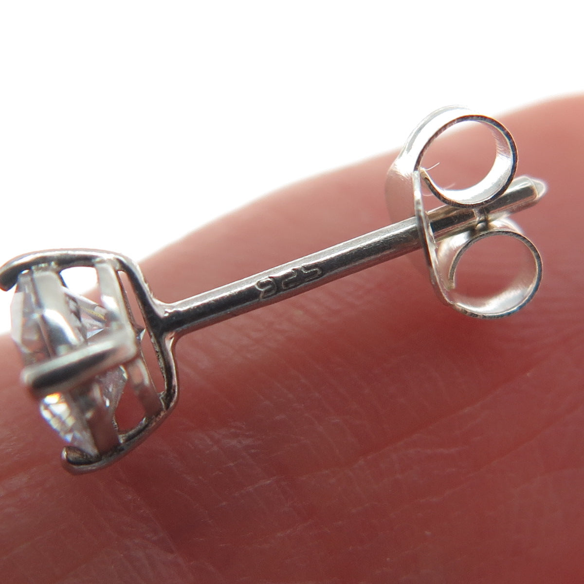 925 Sterling Silver Round-Cut C Z Stud Earrings