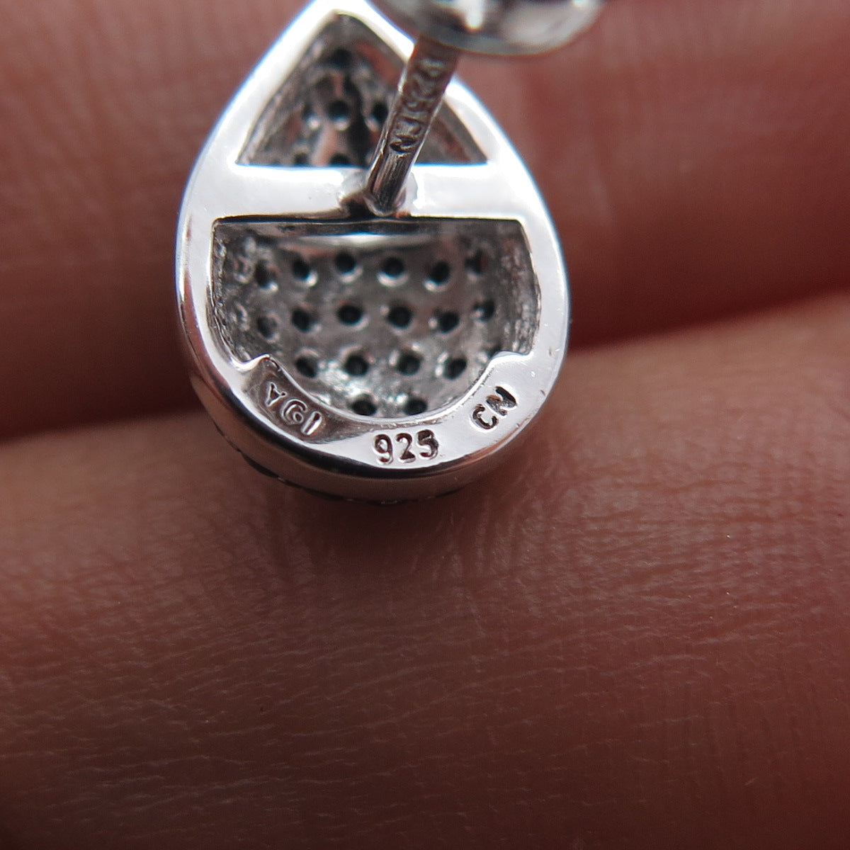 925 Sterling Silver Round-Cut Black C Z Teardrop Earrings