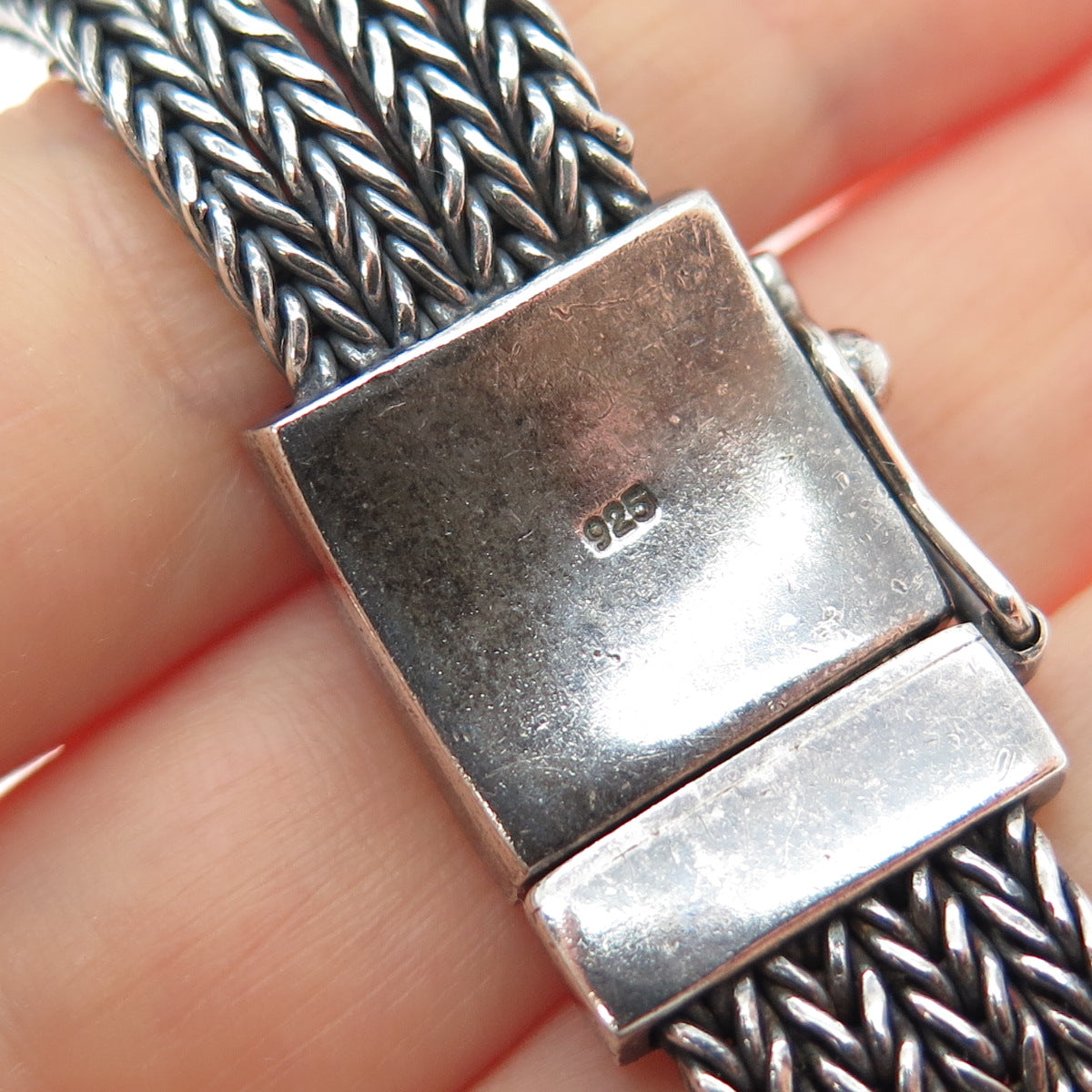 925 Sterling Silver Vintage Floral Scroll Oxidized Spiga Link Bracelet 7.75"