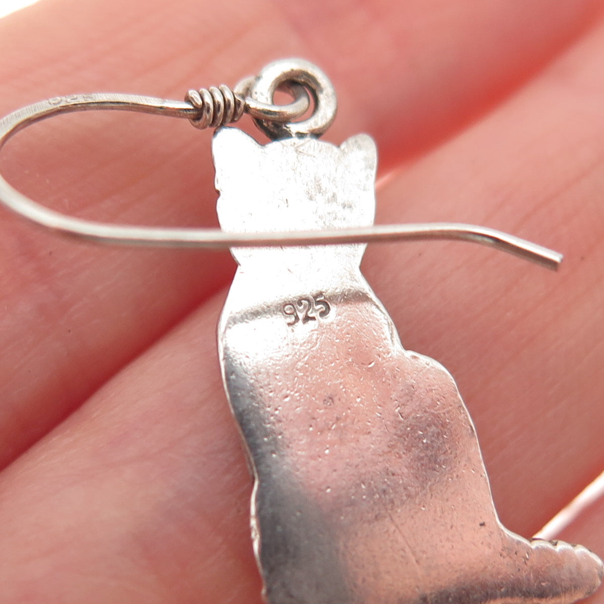 925 Sterling Silver Vintage Cat Oxidized Dangle Earrings