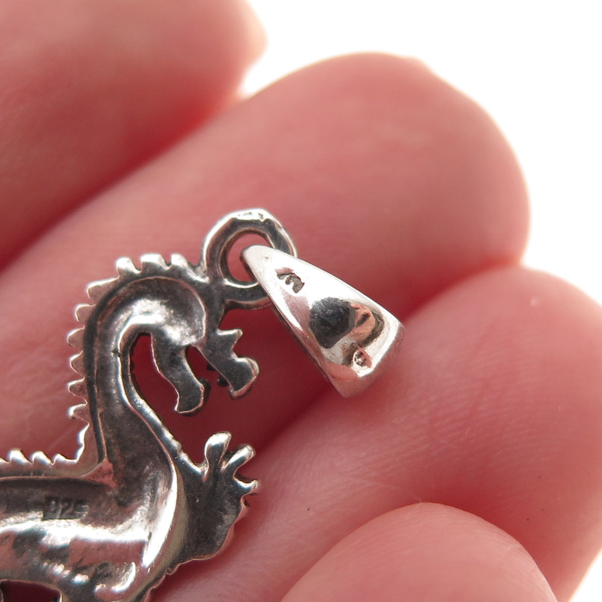 925 Sterling Silver Vintage Royal Dragon Oxidized Charm Pendant