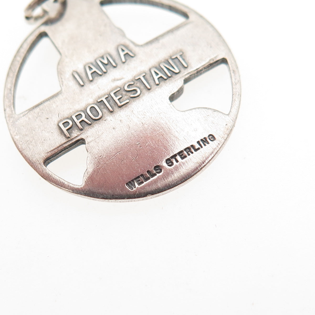 Wells 925 Sterling Silver Antique Art Deco Jesus Cross Protestant Charm Pendant