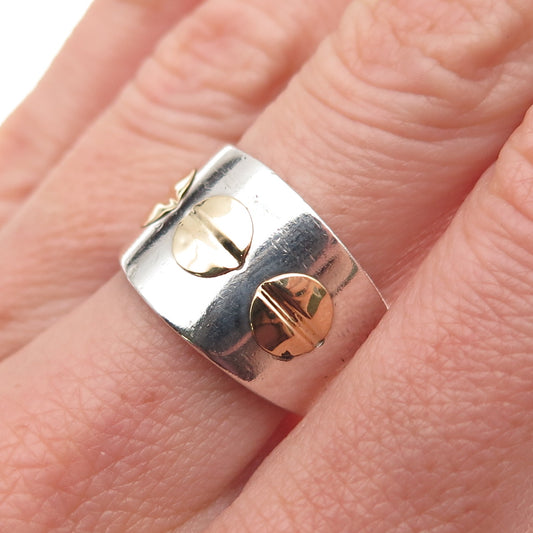 925 Sterling Silver 18K Gold Vintage Modernist Ring Size 7