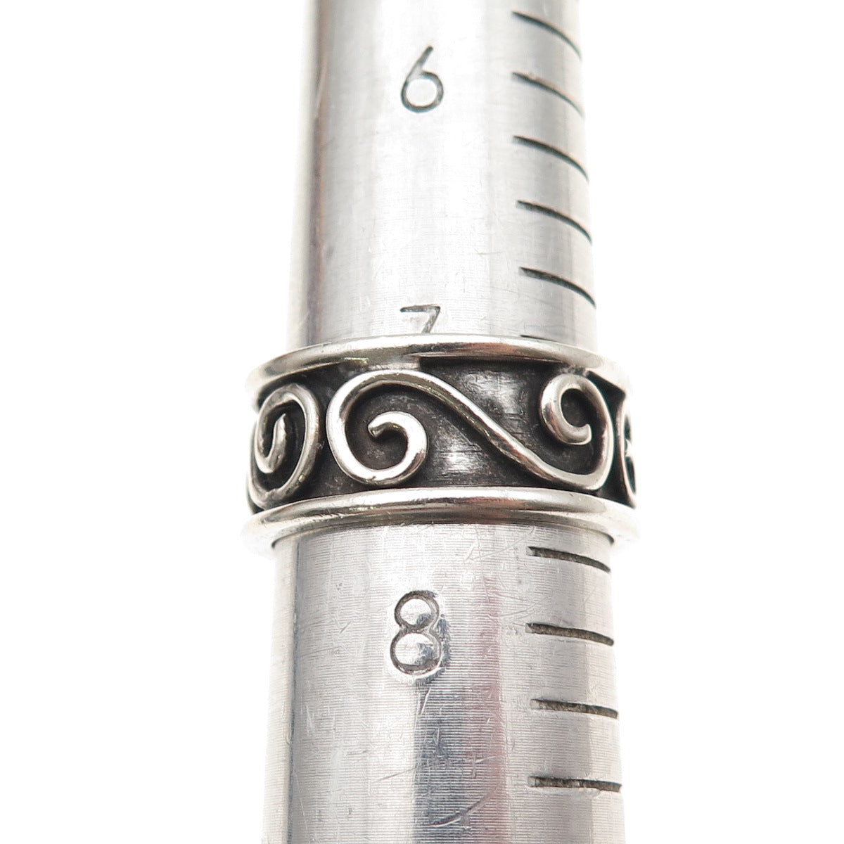 925 Sterling Silver Vintage Modernist Spiral Oxidized Band Ring Size 7.75