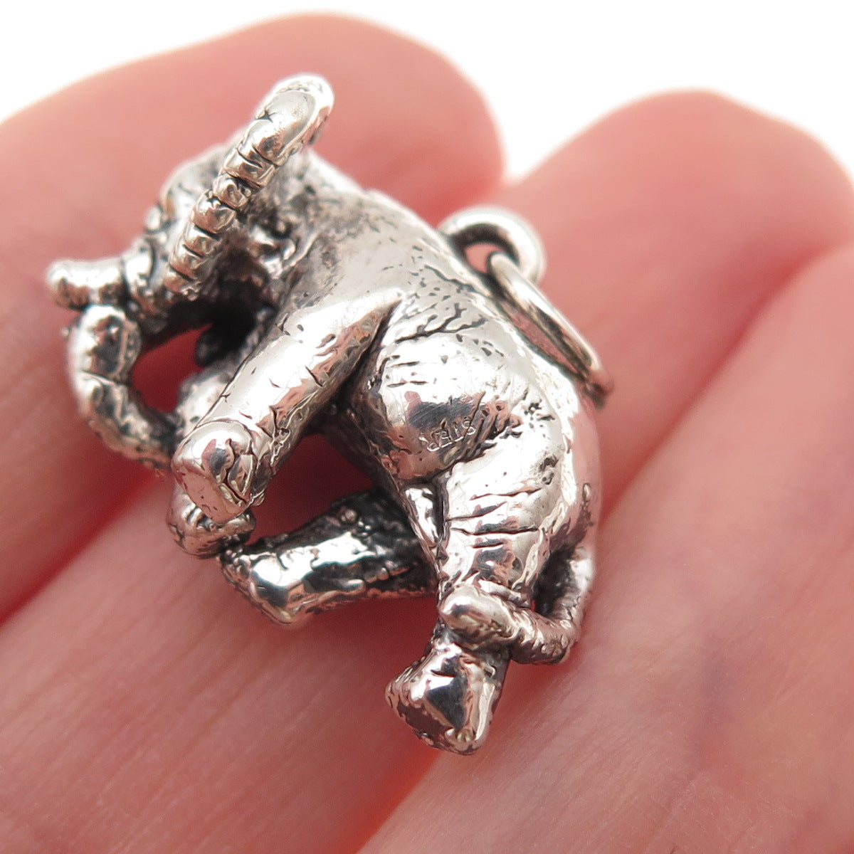925 Sterling Silver Vintage Elephant Oxidized Hollow 3D Charm Pendant