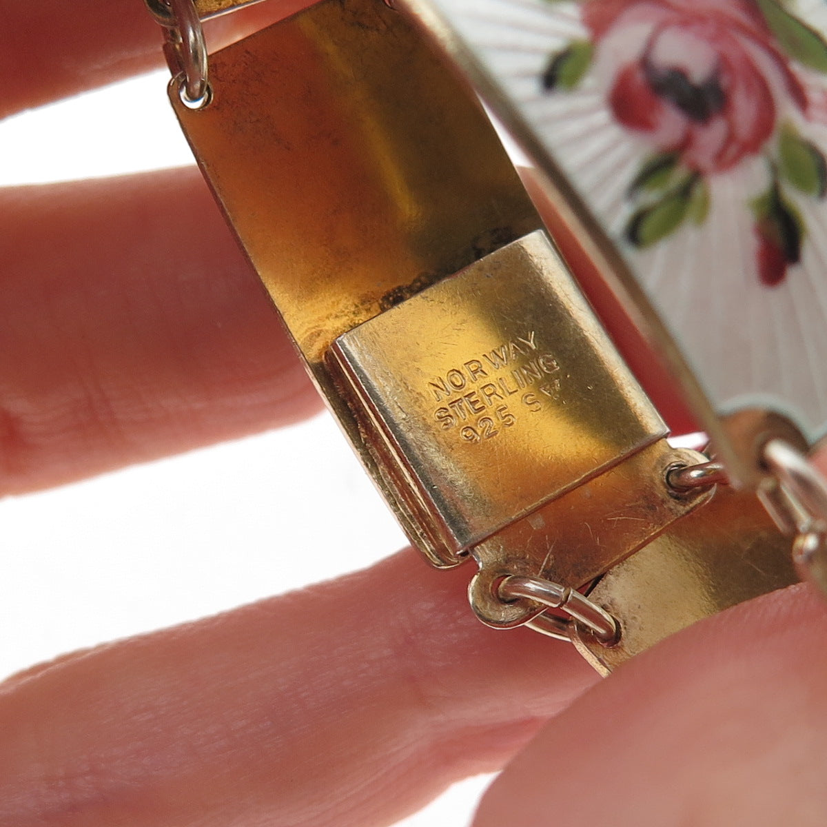 Finn Jensen 925S Sterling Gold Plated Vintage Norway Enamel Bracelet 6.75"