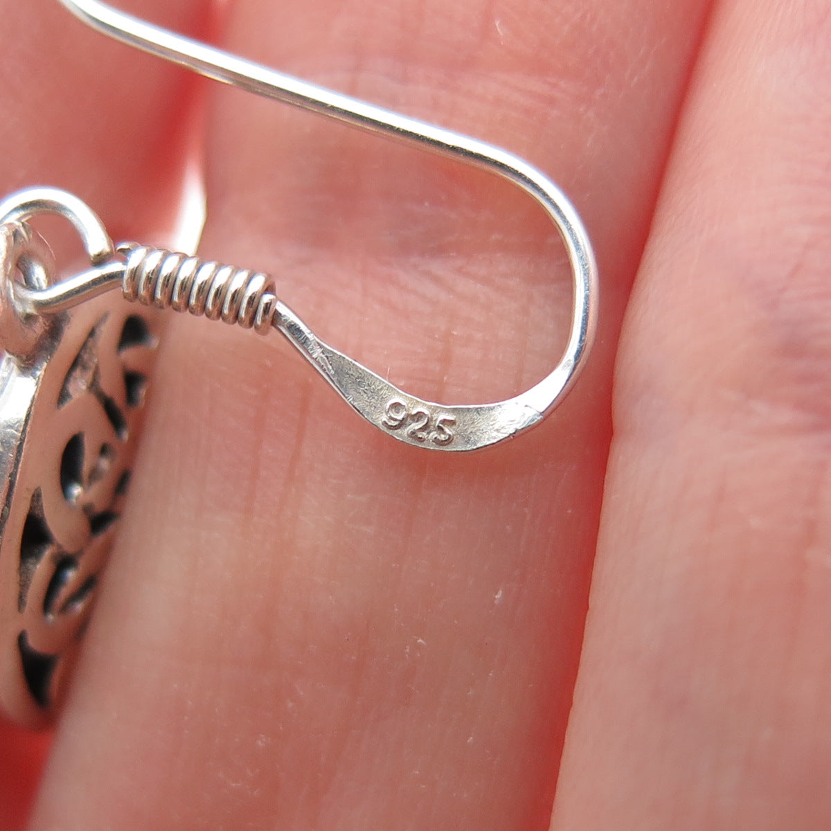 925 Sterling Silver Vintage Celtic Flower Oxidized Dangle Earrings