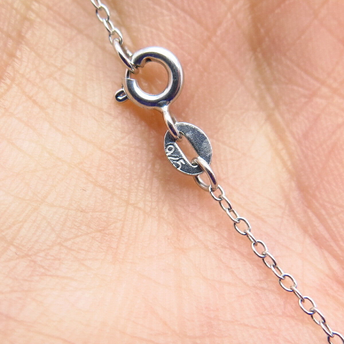 925 Sterling Silver Real White Diamond Open Heart Rolo Chain Necklace 16"
