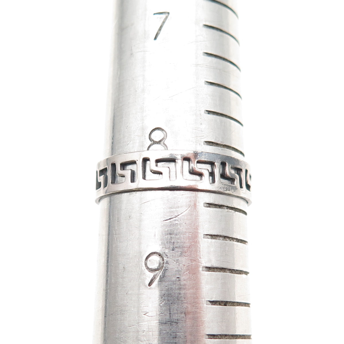 925 Sterling Silver Vintage Greek Key Oxidized Band Ring Size 8.5