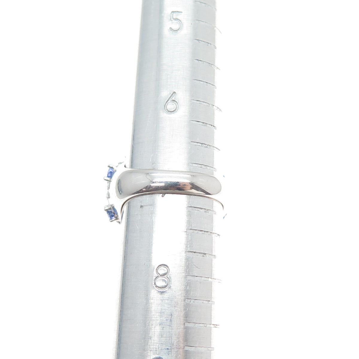 925 Sterling Silver Real Oval-Cut Tanzanite & Round-Cut White Topaz Ring Size 7