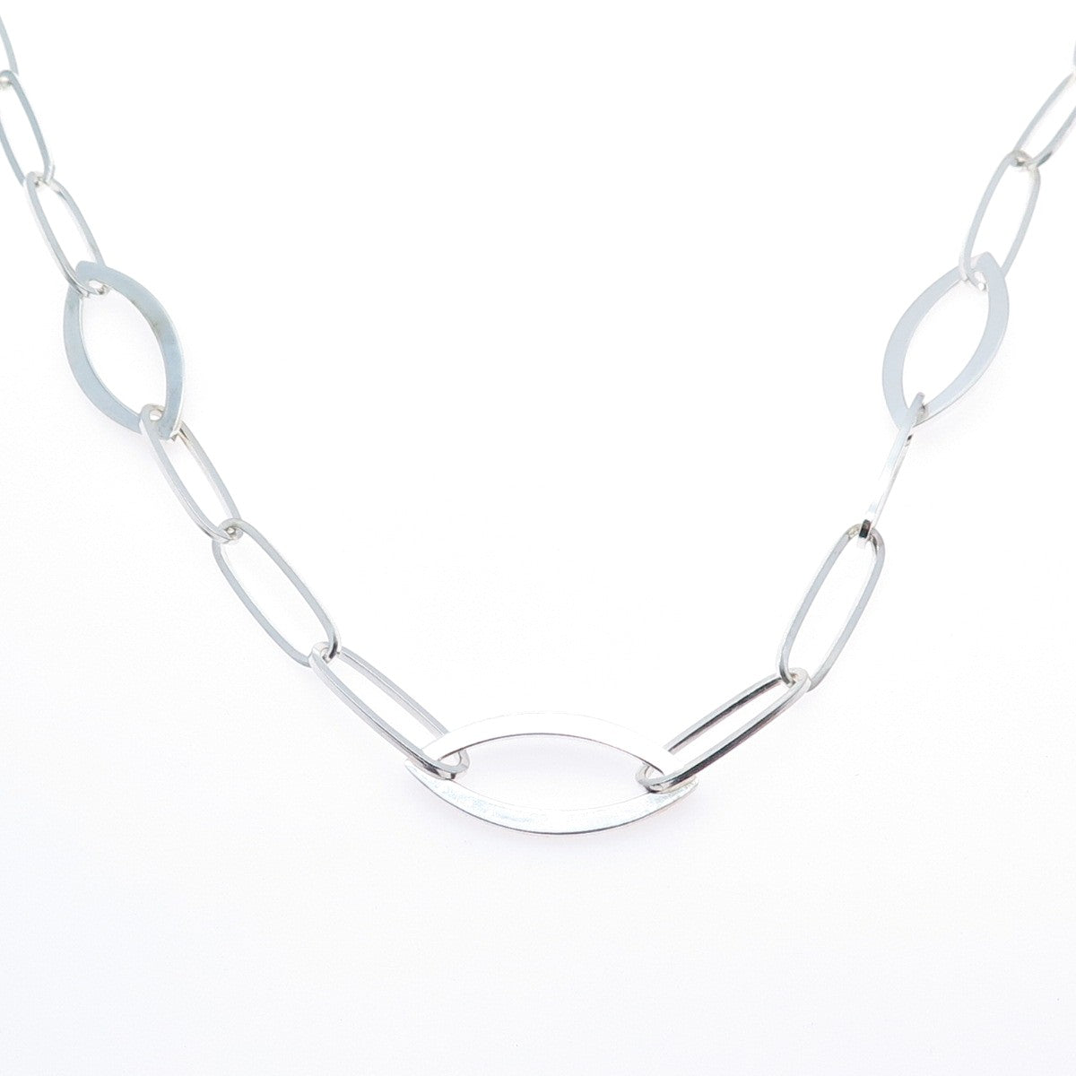 925 Sterling Silver Vintage Black Onyx Modernist Paperclip Chain Necklace 24"